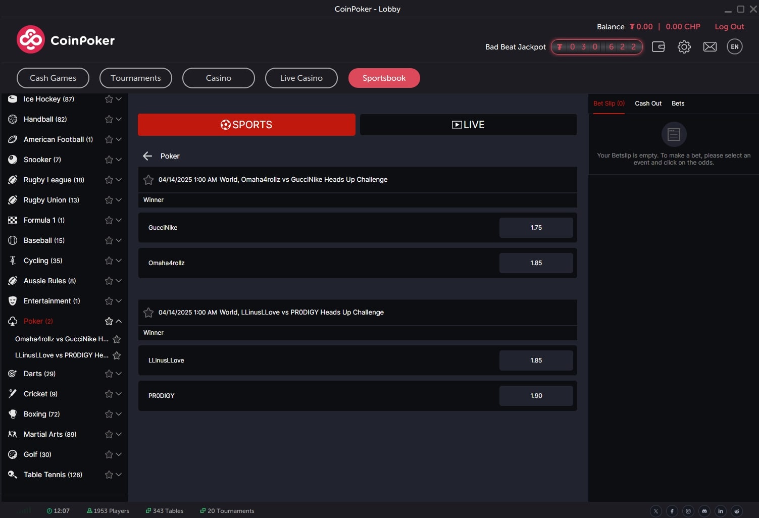 Bet on poker betting markets at CoinPoker