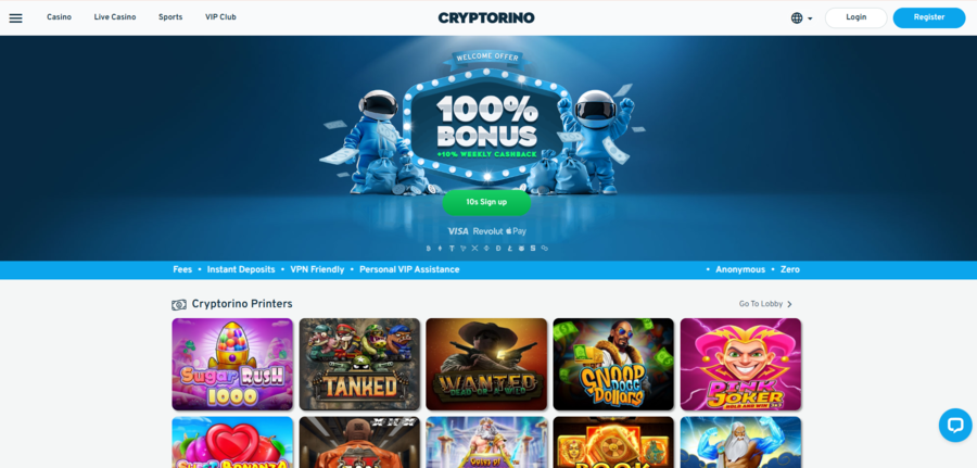 Cryptorino Casino features a modern and minimalist design