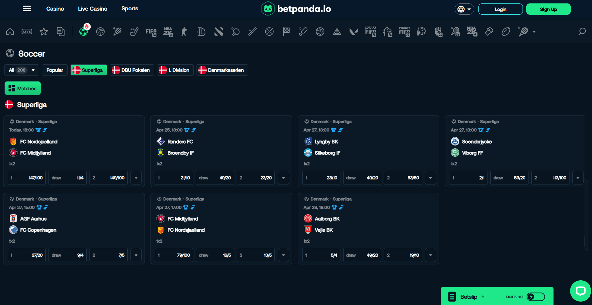 Bet on Danish football at Betpanda