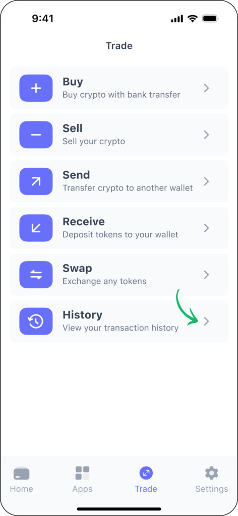 History feature on best wallet to buy BTC