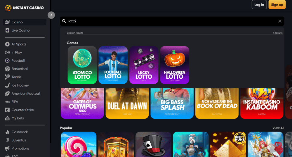 Instant Casino Lotto Games