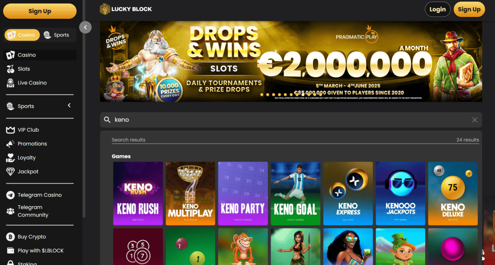 Lucky Block Keno Games