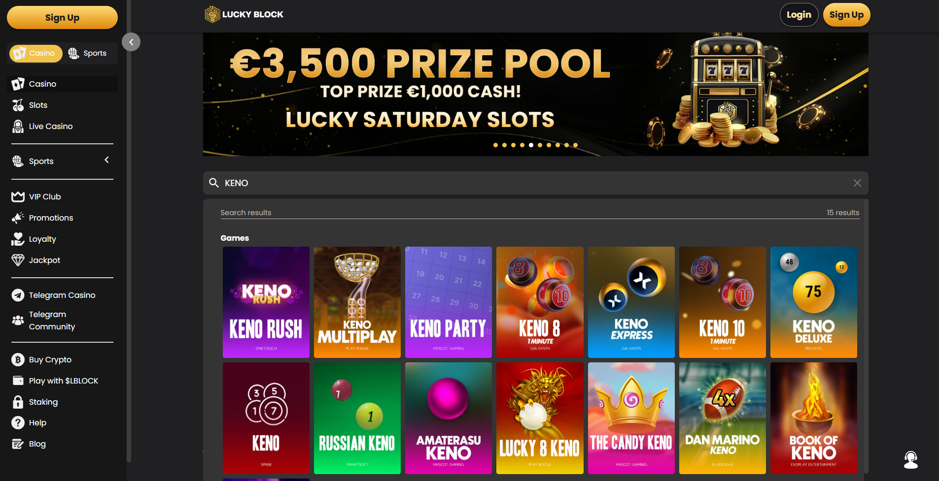 Play Keno online at Lucky Block Casino