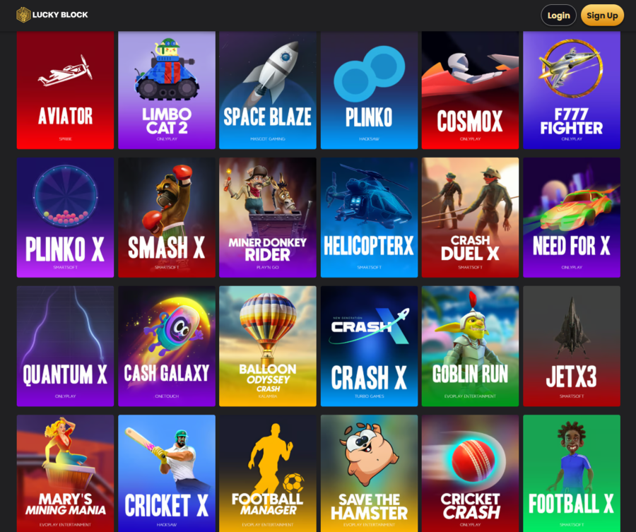 Play provably fair crash games, including Aviator and Helicopter X, at Lucky Block casino
