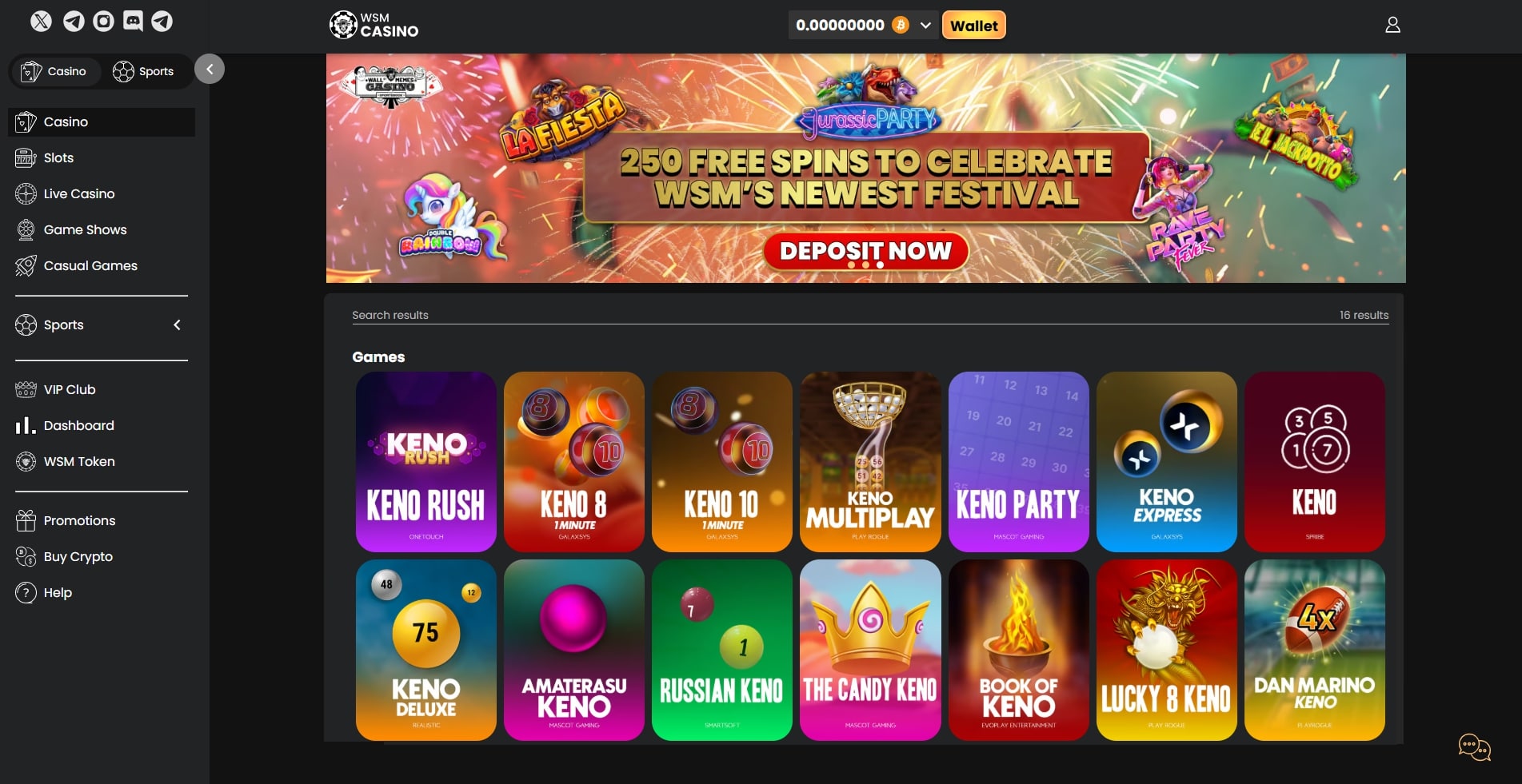 Play Keno at Wall Street Memes Casino