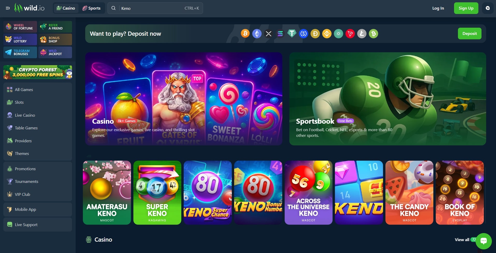 Play Keno at Wild.io Casino