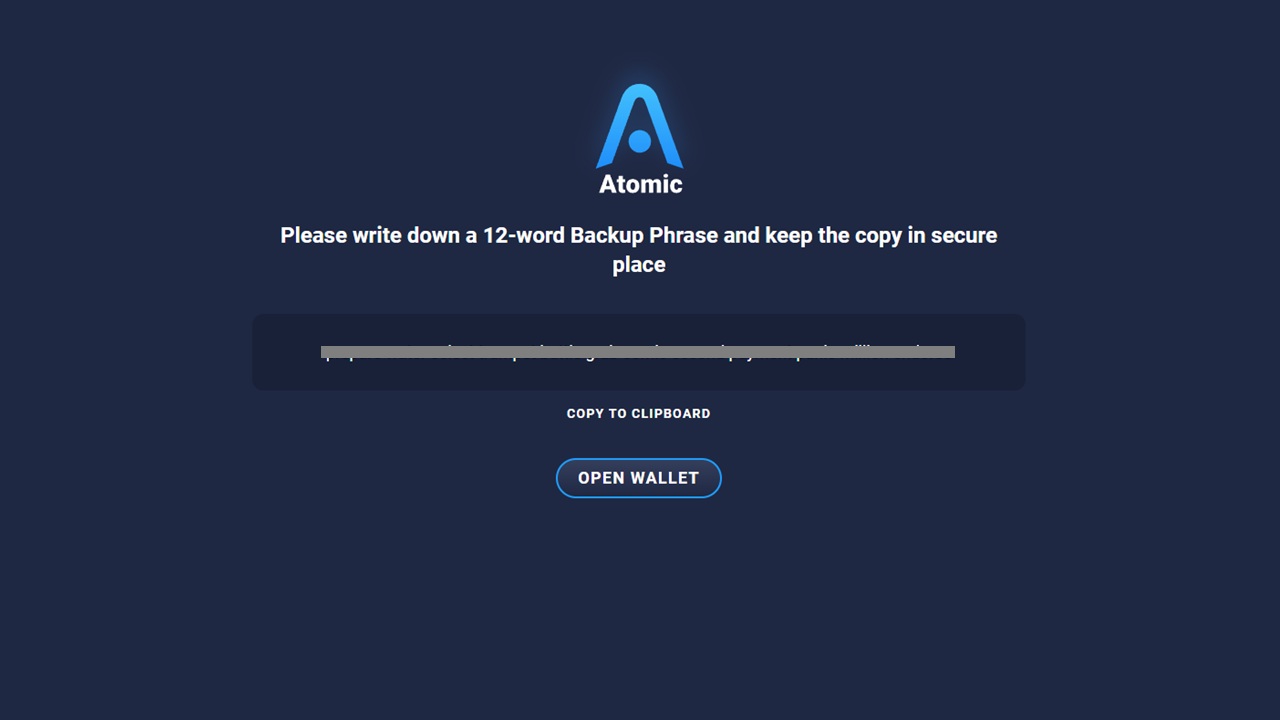 Atomic Wallet backup phrase