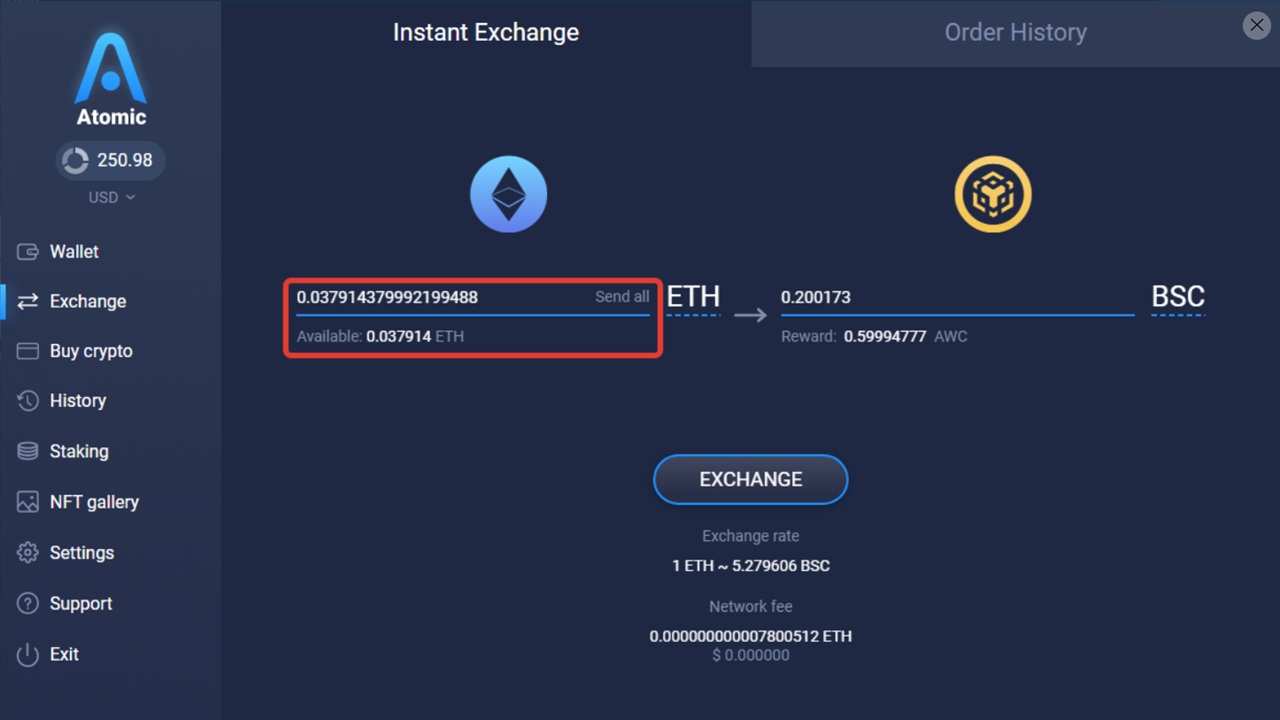 Atomic Wallet swaps