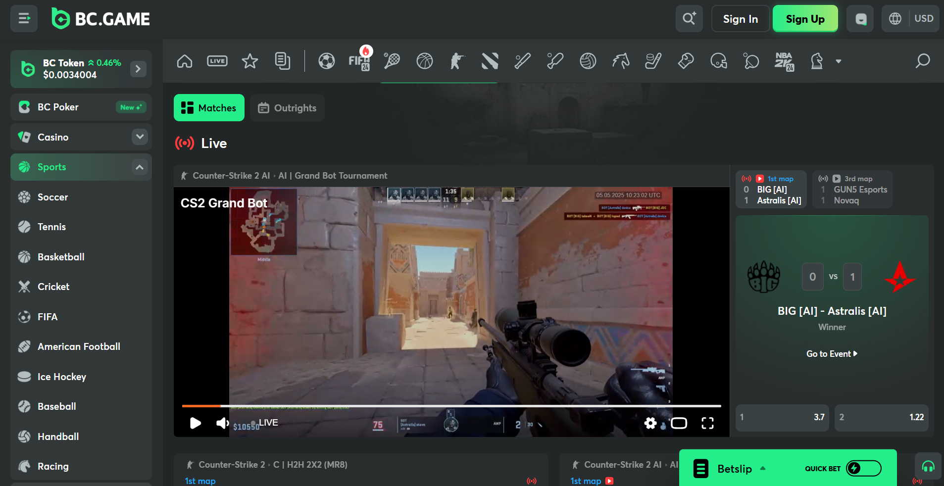 BC.Game is one of the best crypto esports betting sites
