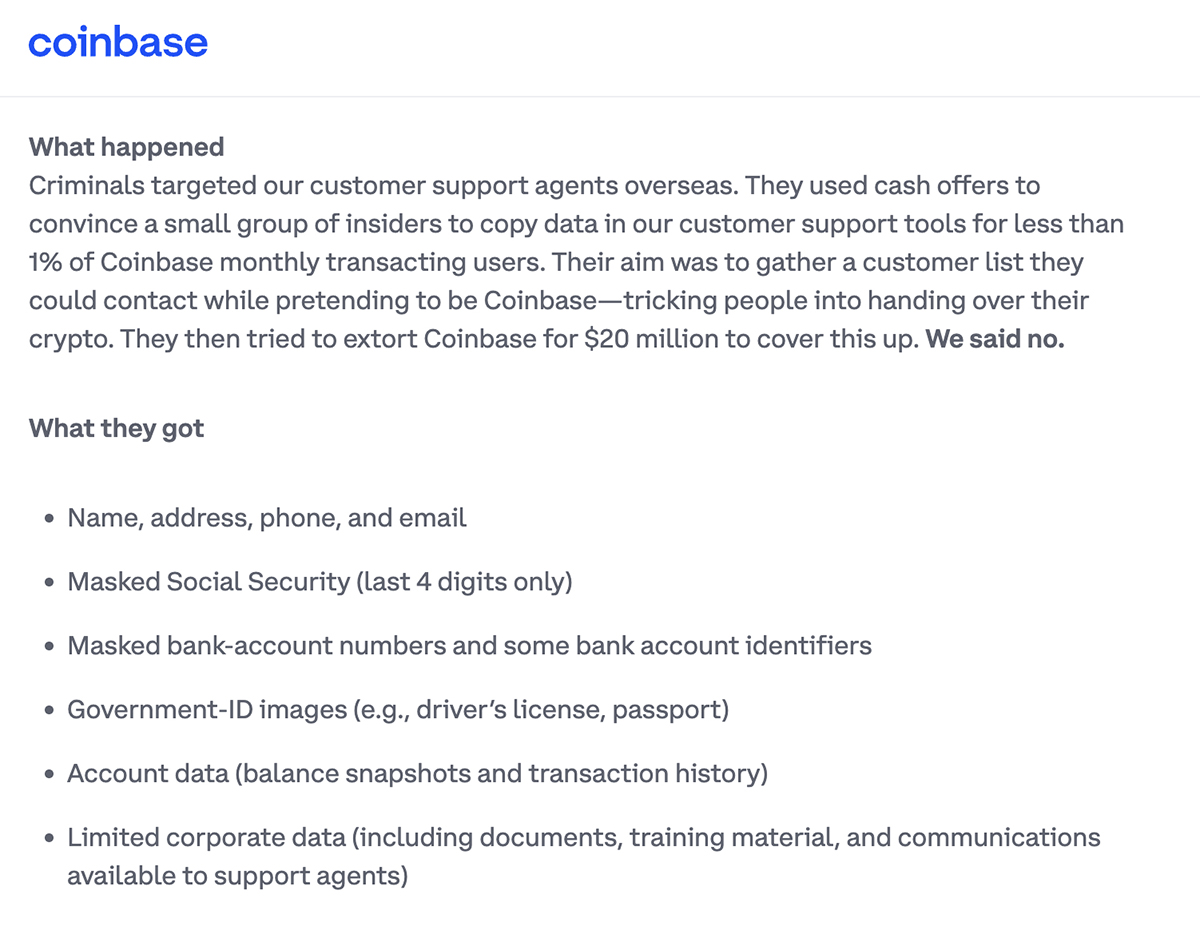 Coinbase faced a data hack. Cybercriminals stole sensitive customer information and demanded a $20 million Bitcoin ransom. What happened?