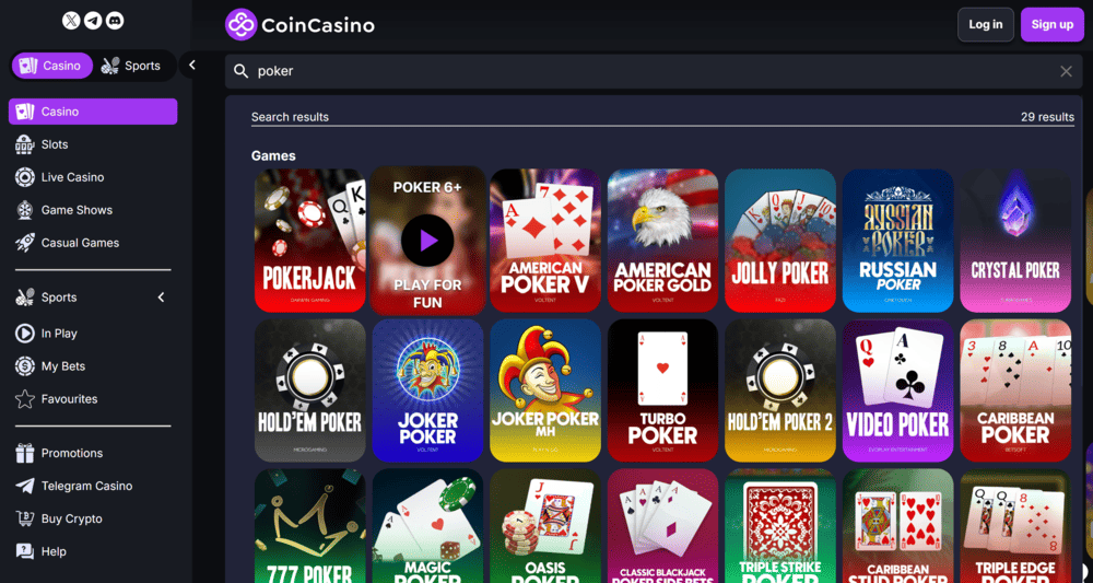 CoinCasino video poker selection