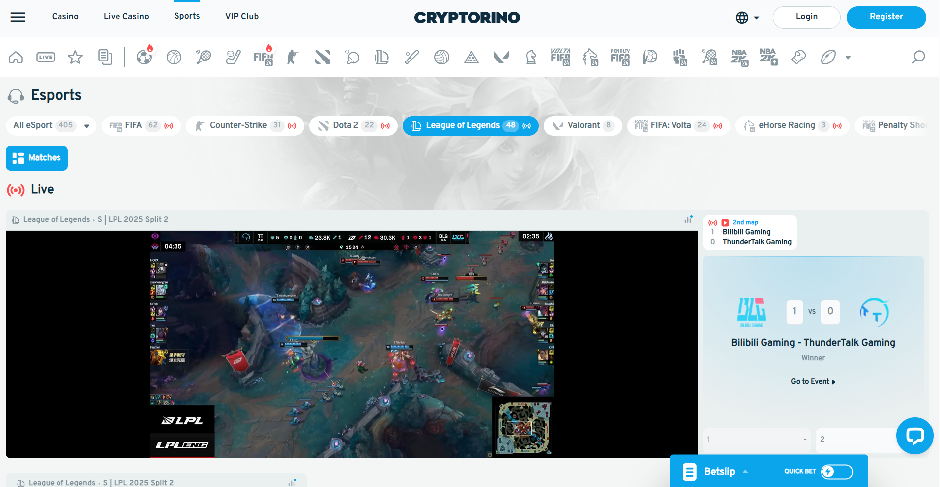 Bet on esports with crypto at Cryptorino Casino
