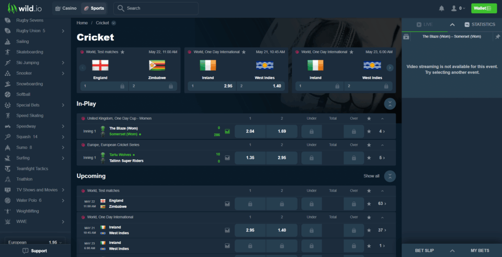 Bet on cricket at Wild.io