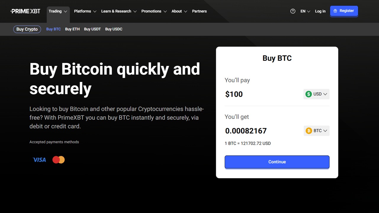 Buying crypto on PrimeXBT