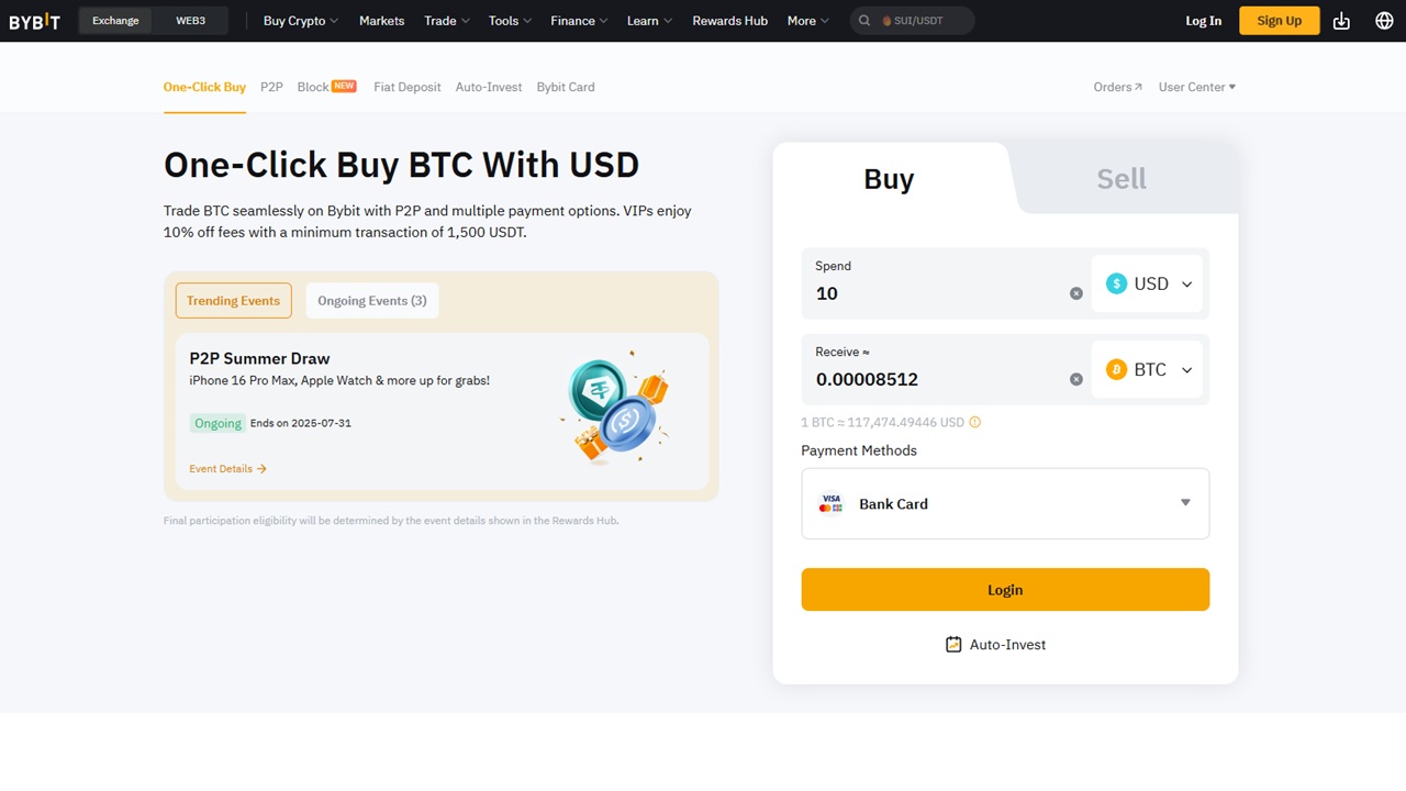 Bybit buying crypto with a card