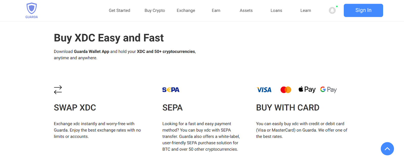 guarda buy xdc network