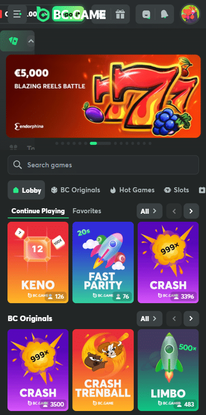 Play at BC.Game Casino on mobile or app