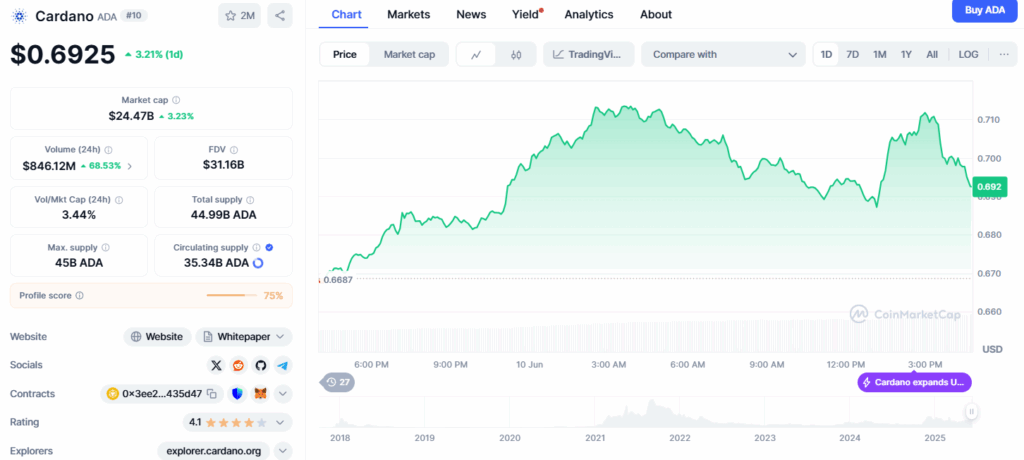 Cardano's Trading Info as at June 2025