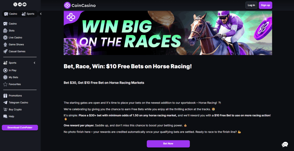 Bet on horse racing at CoinCasino