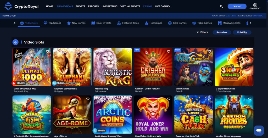 Play over 7,500 online slot games at Crypto Royal