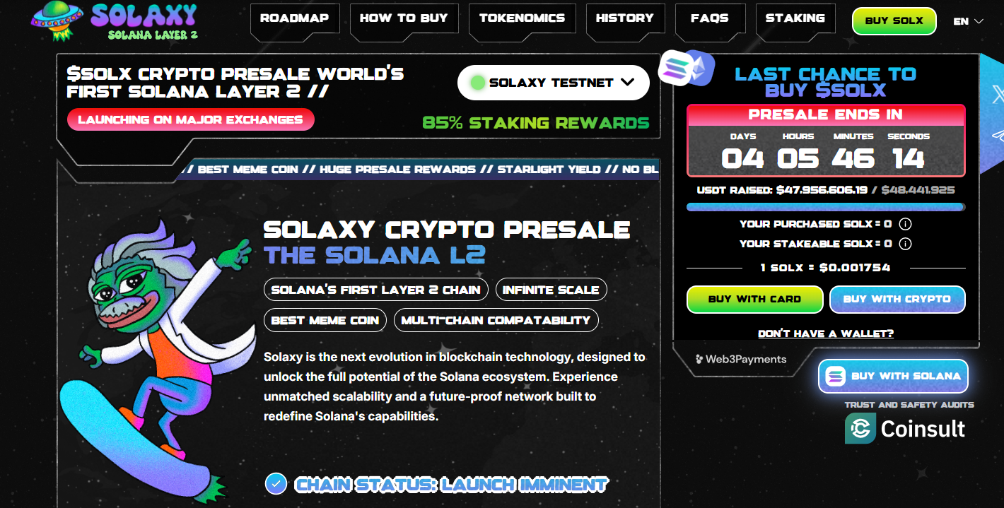 Bitcoin is down, retreating from $110,000. The drop is why crypto is going down. Solaxy presale raises over $47 million