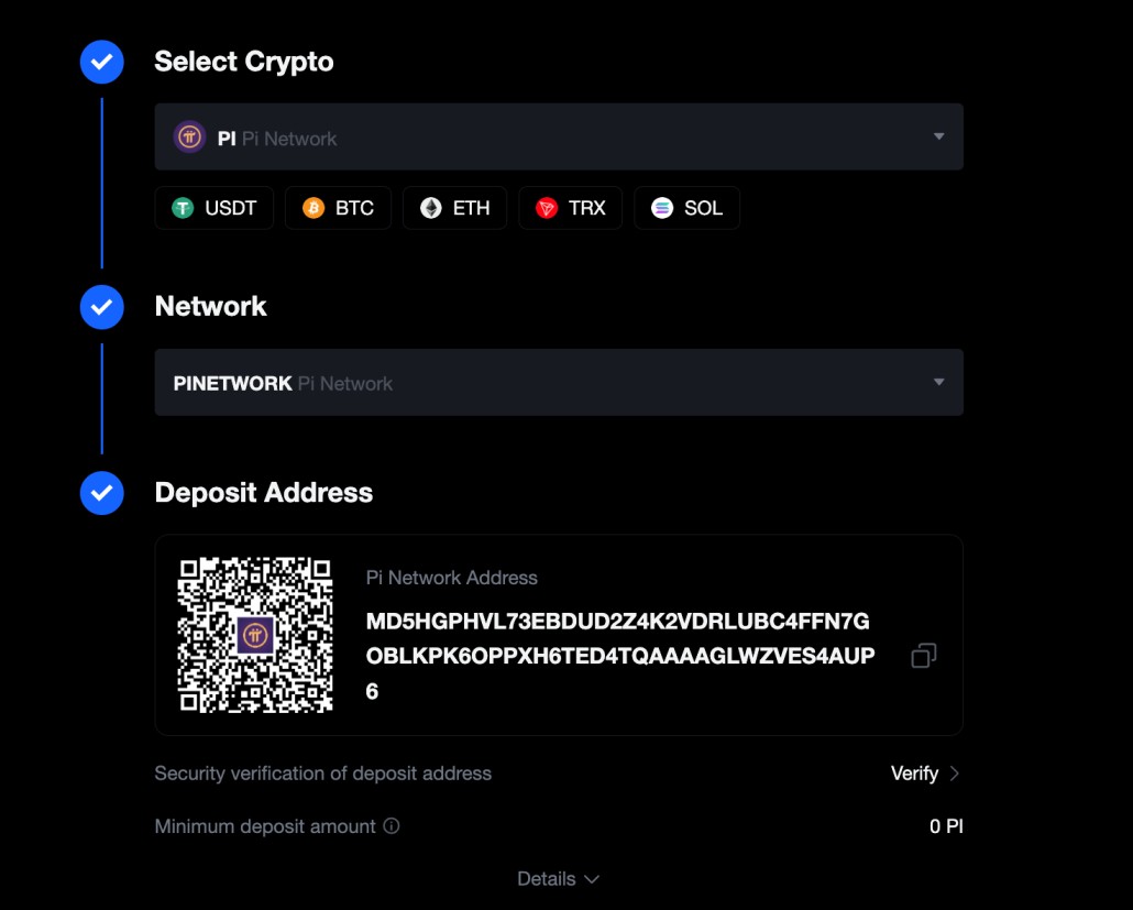 Deposit Pi in MEXC