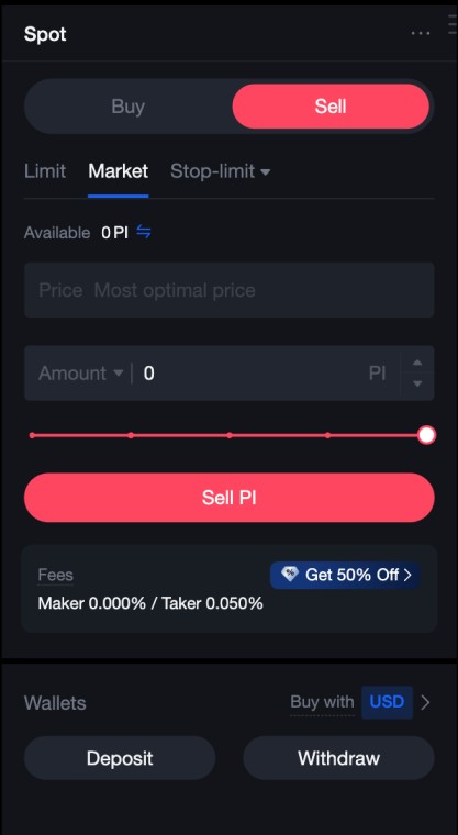Sell Pi for USDT 