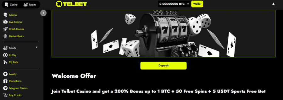 You can claim up to 1 BTC in your preferred cryptocurrency at Telbet Casino.