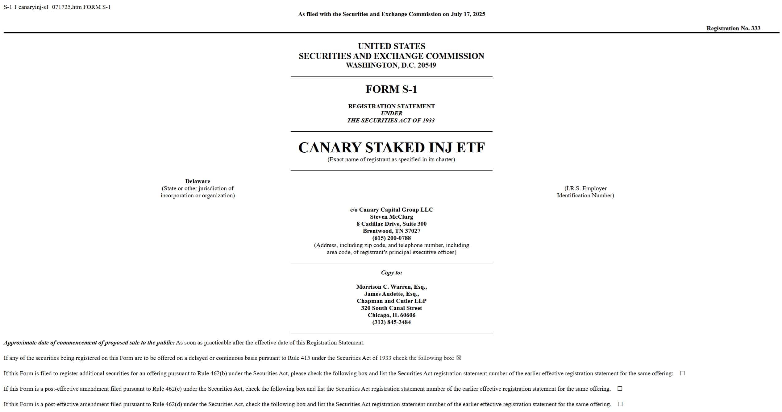 Canary Files for Staked Injective ETF as Altcoin Funds Pick Up Steam