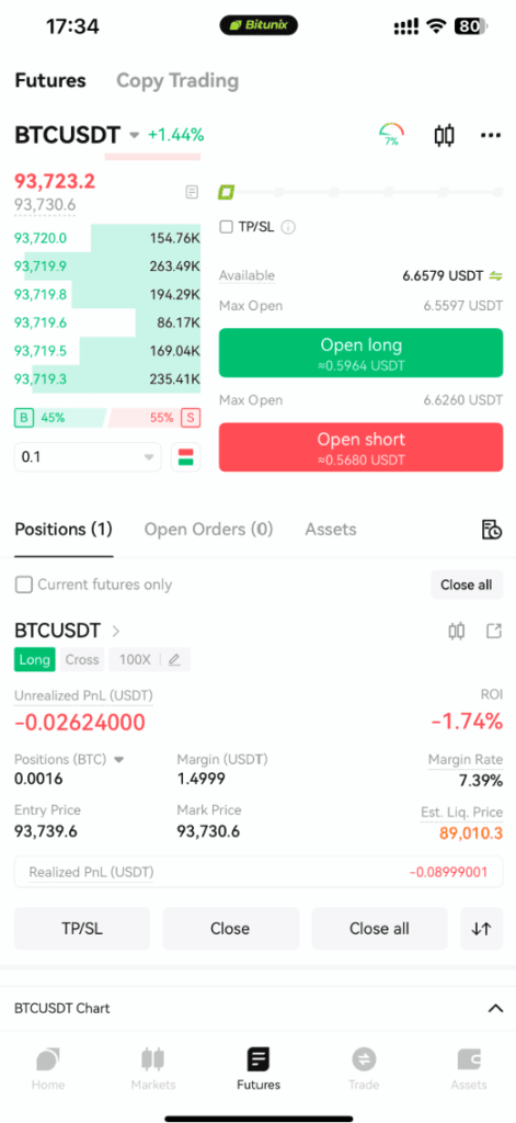 Bitunix Trade Futures on Mobile