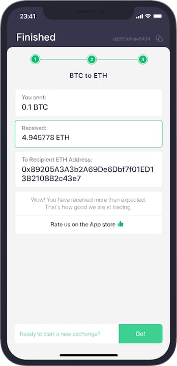 ChangeNOW Mobile App BTC to ETH