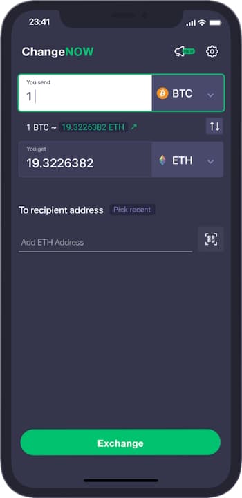 ChangeNOW Mobile App Swap