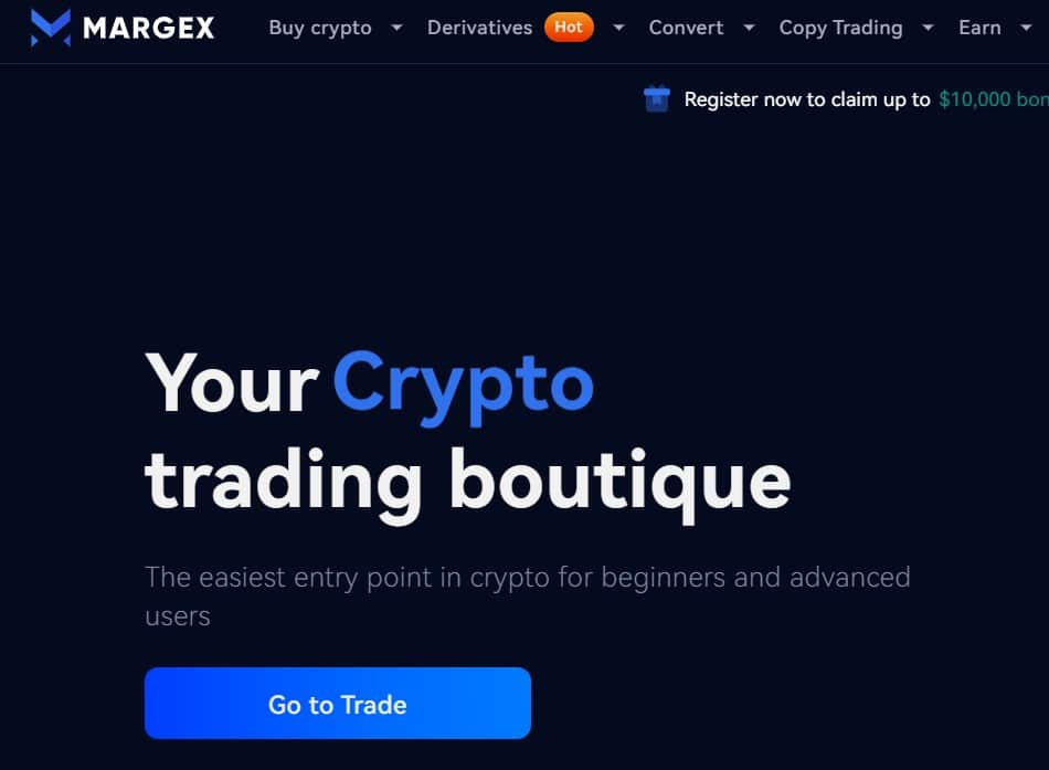 Met creditcard crypto kopen op MargeX - homepagina