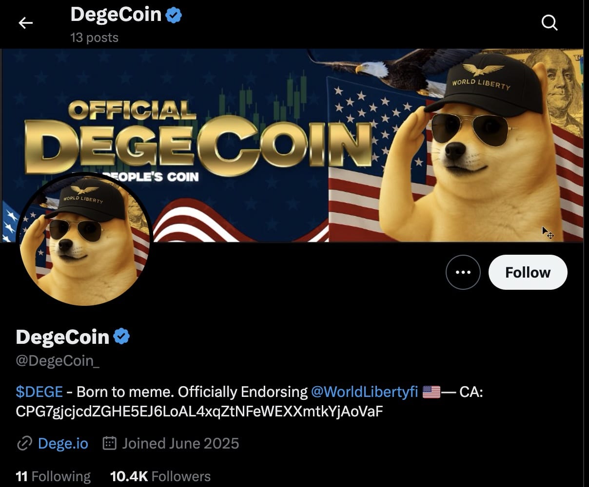 DEGE crypto is doing a masterful job of riding the coattails of US President Donald Trump and his World Liberty Financial DeFi project.