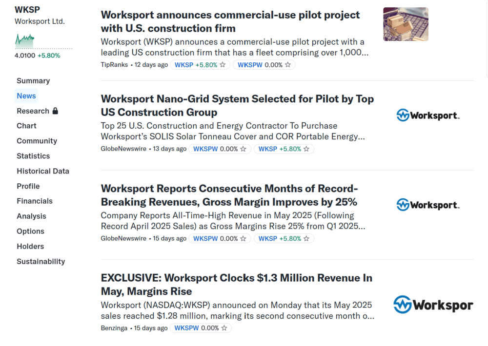 Worksport Penny Stock News