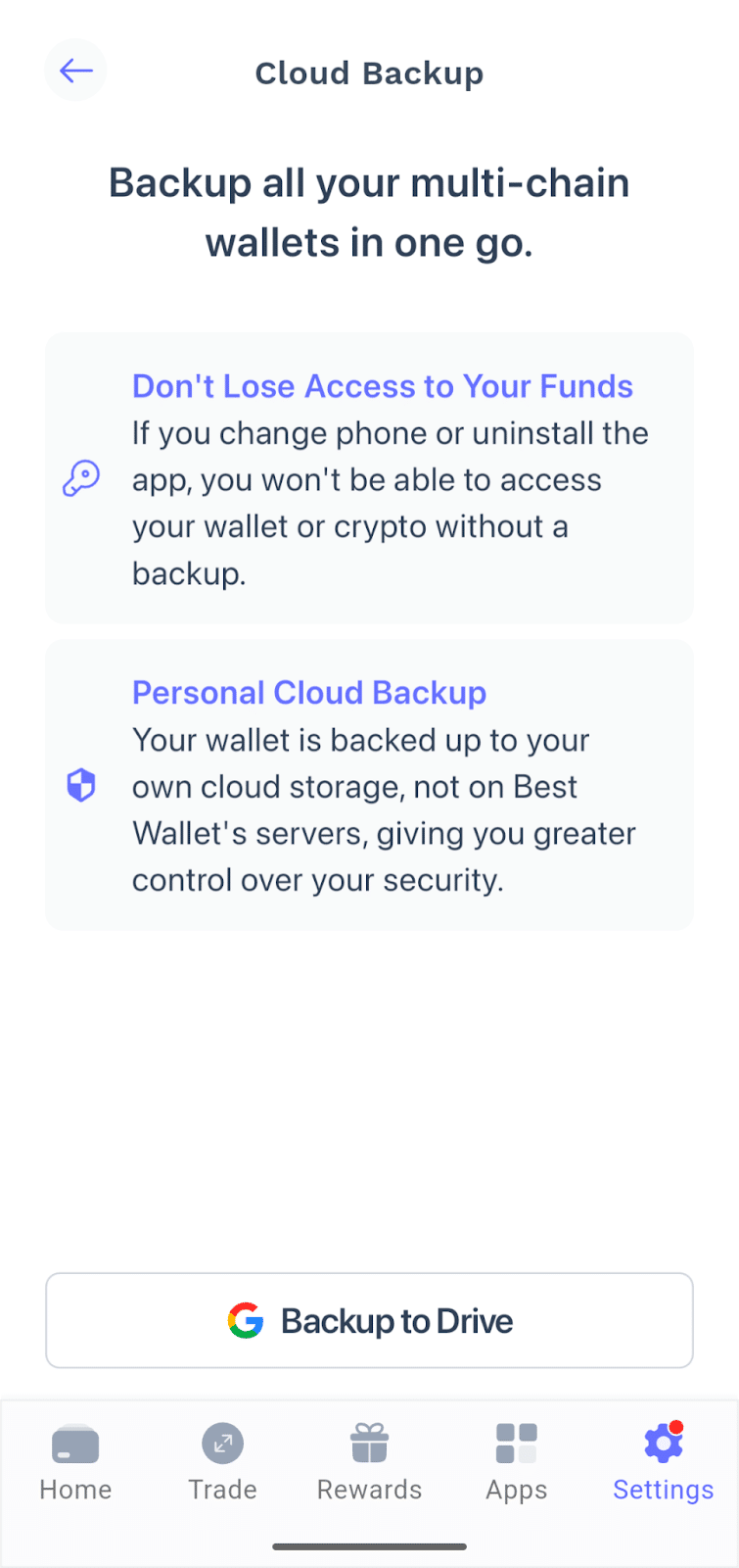 best wallet back up account