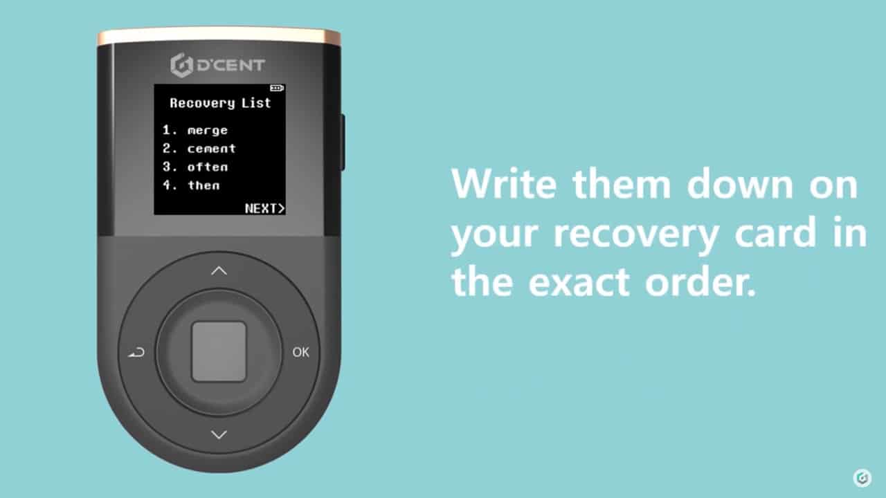 D'CENT Wallet recovery phrase