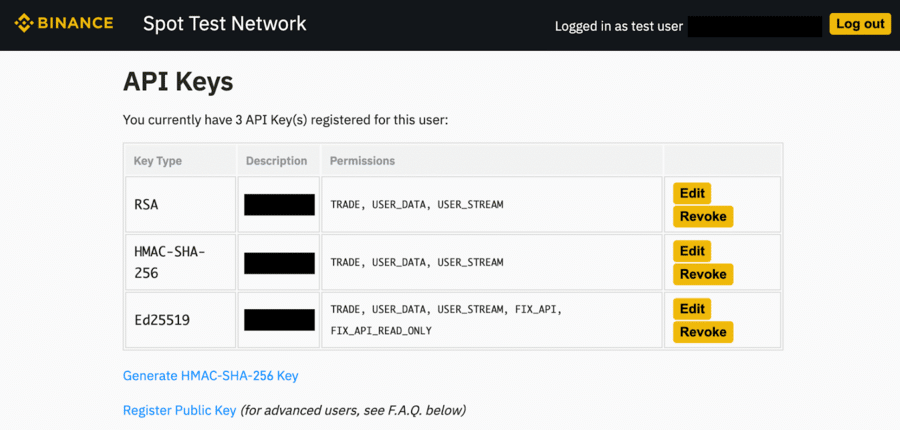 Spot Test Network on Binance. 