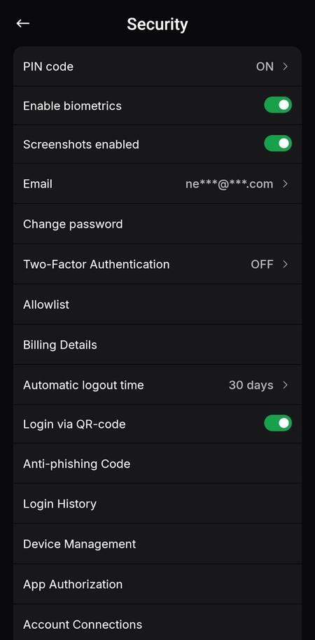The plethora of security tools and features in the WhiteBIT app