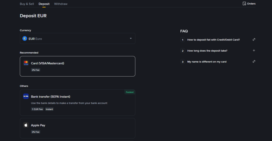 Depositing on Binance.