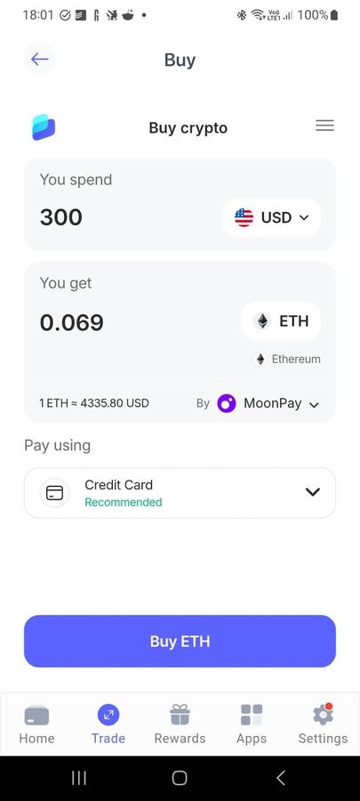 Buying ETH in the Best Wallet app