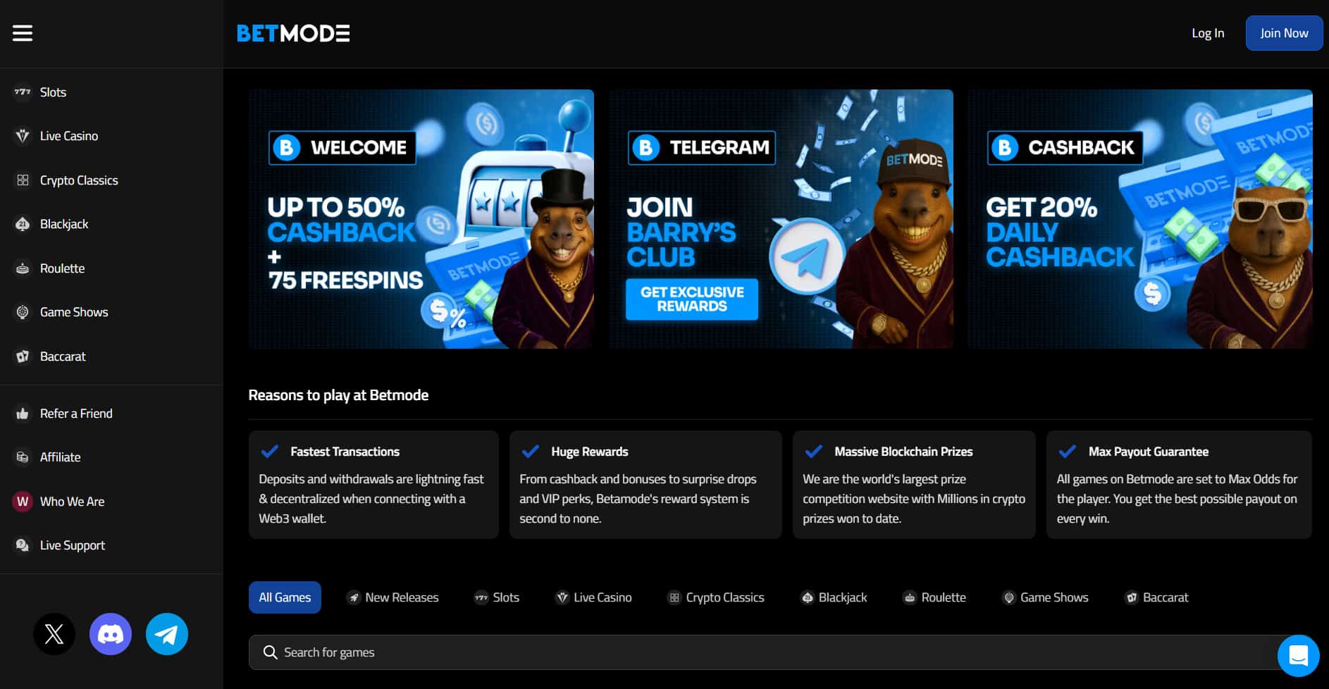 Join BetMode Casino for 50% cashback and no-wager free spins