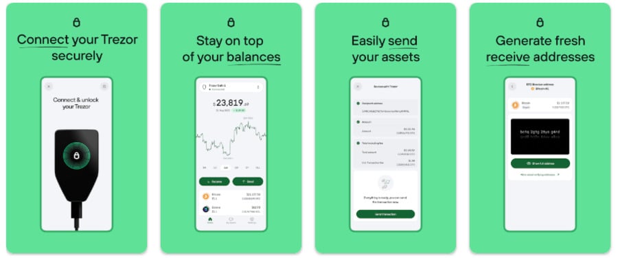 The look of the Trezor Suite app on Android.
