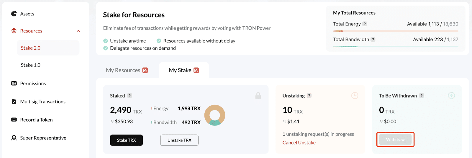 how to stake tron