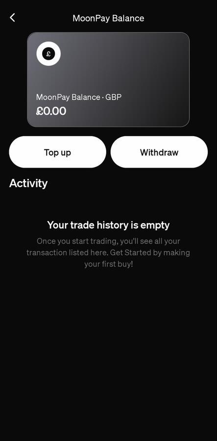 MoonPay Balance feature in the app