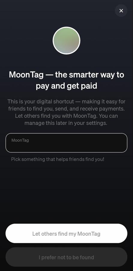 Create your tag on the MoonPay app