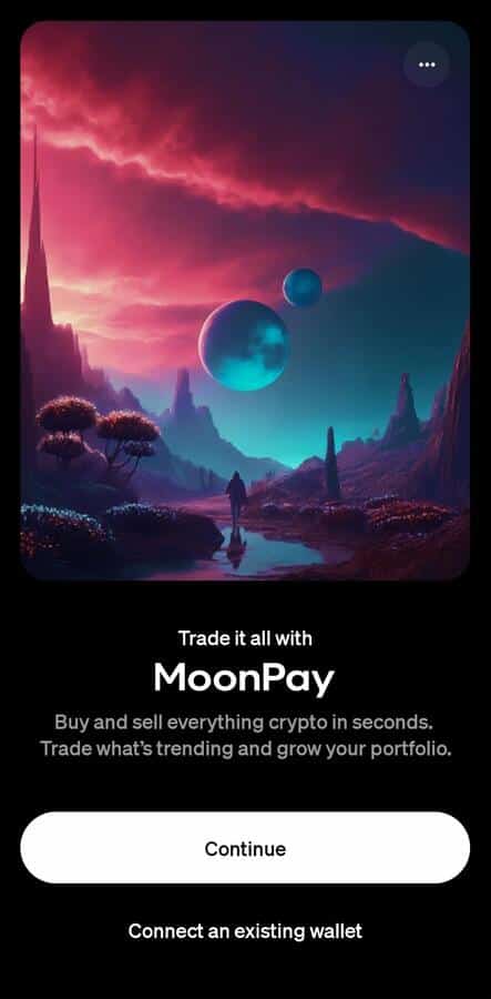 The start of the registration process on the MoonPay app