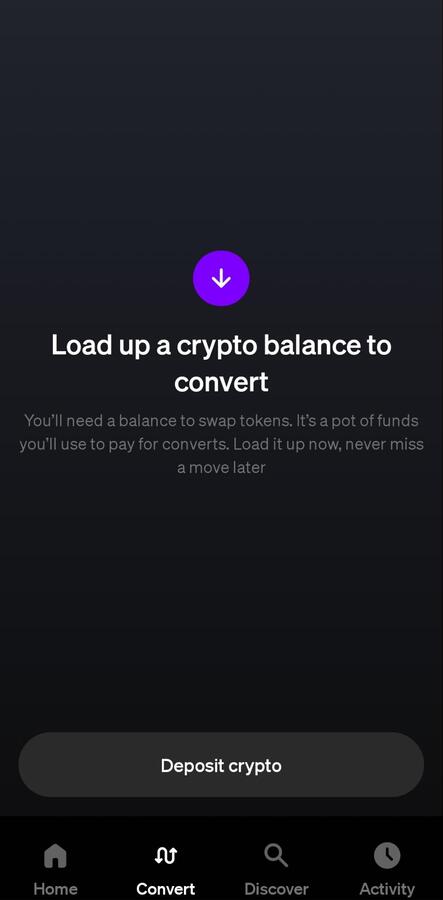 The swap option in the MoonPay app