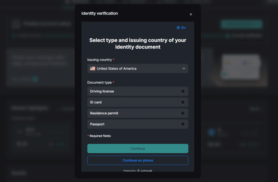 Identity verification on Nexo