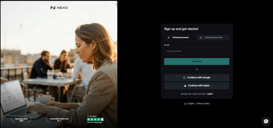 Nexo account creation